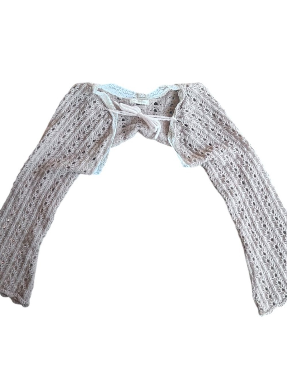 Urban Outfitters Crochet Tie-Front Shrug in Light Beige